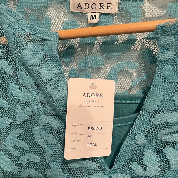 Adore Teal Lace Overlay Top with Matching Spaghetti Strap Tank M - Picture 2 of 6
